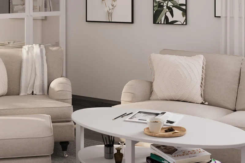 Howard Classic Sofagruppe 2-personers Sofa + Lænestol + Fodskammel i Stof - Beige - Møbler - Sofaer - Sofagrupper - Howard sofagruppe