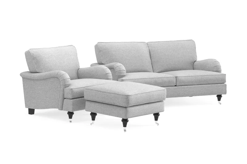 Howard Classic Sofagruppe 2-personers Sofa + Lænestol + Fodskammel i Stof - Grå - Møbler - Sofaer - Sofagrupper - Howard sofagruppe