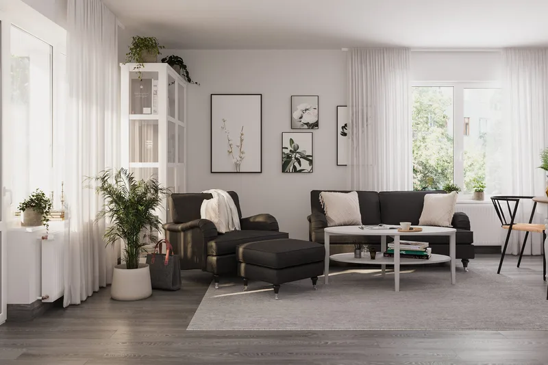 Howard Classic Sofagruppe 2-personers Sofa + Lænestol + Fodskammel i Stof - Mørkegrå - Møbler - Sofaer - Sofagrupper - Howard sofagruppe