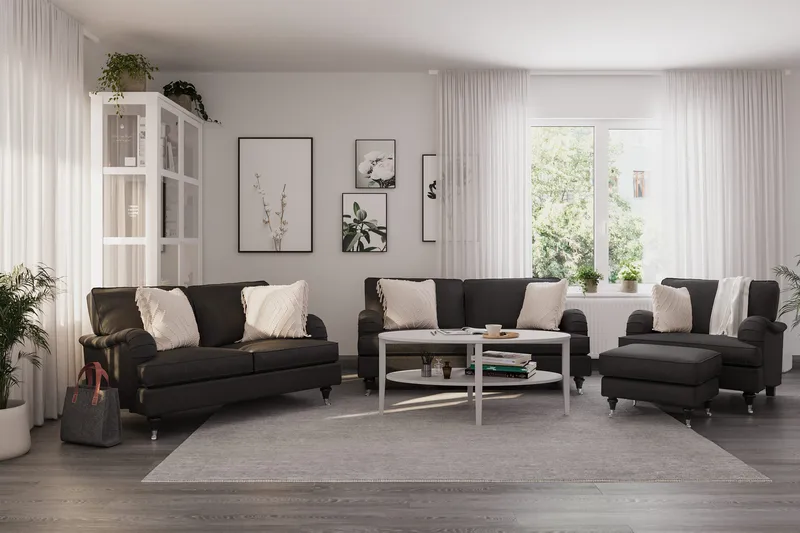 Howard Classic Sofagruppe 2-personers + Lille 2-personers Sofa + Lænestol + Fodskammel i Stof - Mørkegrå - Møbler - Sofaer - Sofagrupper - Howard sofagruppe