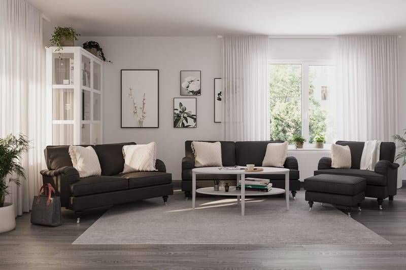 Howard Classic Sofagruppe 2-personers + Lille 2-personers Sofa + Lænestol + Fodskammel i Stof - Mørkegrå - Møbler - Sofaer - Sofagrupper - Howard sofagruppe