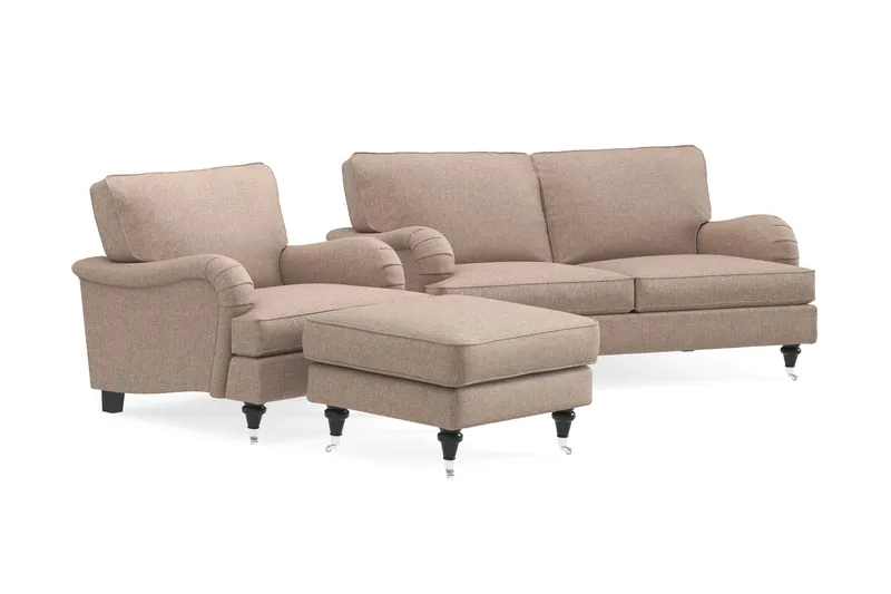 Howard Classic Sofagruppe 2-personers Sofa + Lænestol + Fodskammel i Stof - Mørkebege - Møbler - Sofaer - Sofagrupper - Howard sofagruppe
