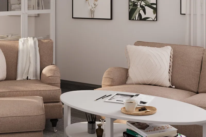 Howard Classic Sofagruppe 2-personers Sofa + Lænestol + Fodskammel i Stof - Mørkebege - Møbler - Sofaer - Sofagrupper - Howard sofagruppe