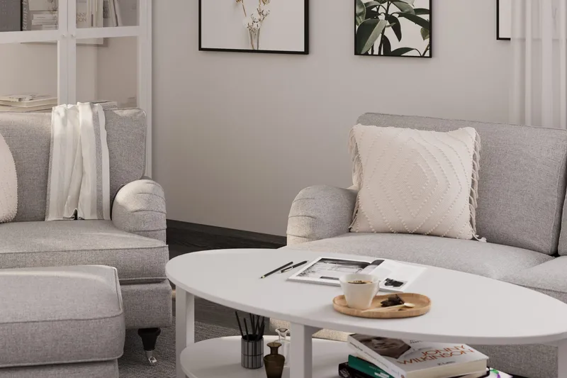 Howard Classic Sofagruppe 2-personers Svunget Sofa + Lænestol + Fodskammel i Stof - Grå - Møbler - Sofaer - Sofagrupper - Howard sofagruppe