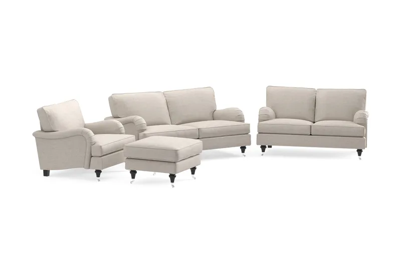 Howard Classic Sofagruppe 2-personers + Lille 2-personers Sofa + Lænestol + Fodskammel i Stof - Beige - Møbler - Sofaer - Sofagrupper - Howard sofagruppe