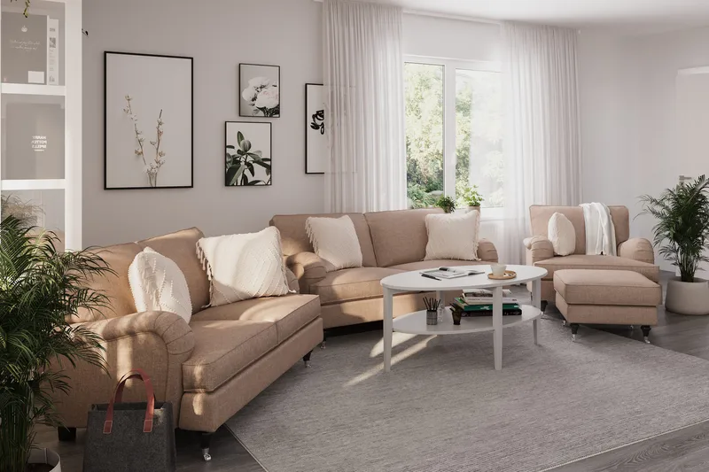 Howard Classic Sofagruppe 2-personers + Lille 2-personers Sofa + Lænestol + Fodskammel i Stof - Mørkebege - Møbler - Sofaer - Sofagrupper - Howard sofagruppe