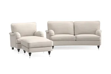 Howard Classic Sofagruppe 2-personers Svunget Sofa + Lænestol + Fodskammel i Stof