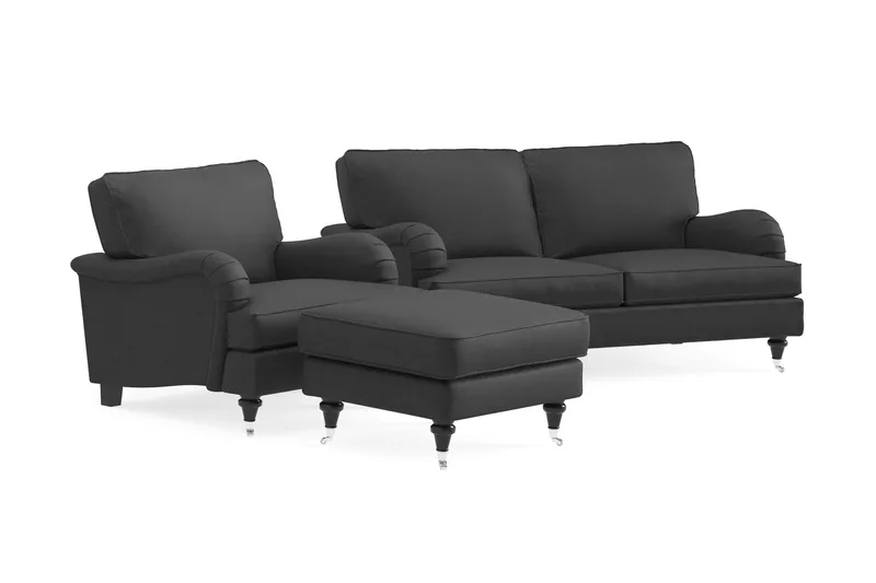Howard Classic Sofagruppe 2-personers Sofa + Lænestol + Fodskammel i Stof - Mørkegrå - Møbler - Sofaer - Sofagrupper - Howard sofagruppe