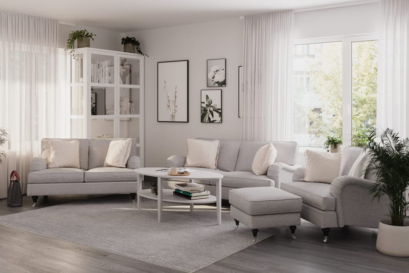 Howard Classic Sofagruppe 2-personers + Lille 2-personers Sofa + Lænestol + Fodskammel i Stof - Grå - Møbler - Sofaer - Sofagrupper - Howard sofagruppe