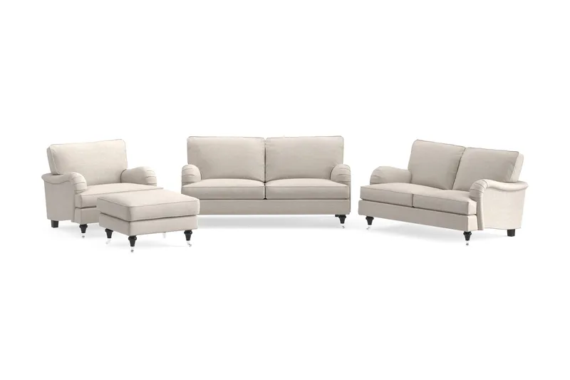 Howard Classic Sofagruppe 2-personers + Lille 2-personers Sofa + Lænestol + Fodskammel i Stof - Beige - Møbler - Sofaer - Sofagrupper - Howard sofagruppe