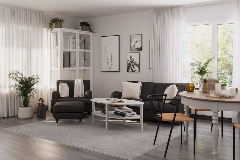 Howard Classic Sofagruppe 2-personers Sofa + Lænestol + Fodskammel i Stof - Mørkegrå - Møbler - Sofaer - Sofagrupper - Howard sofagruppe