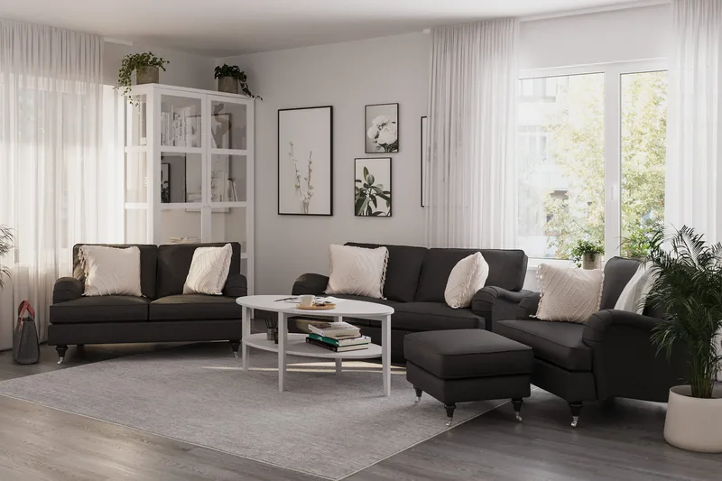 Howard Classic Sofagruppe 2-personers + Lille 2-personers Sofa + Lænestol + Fodskammel i Stof - Mørkegrå - Møbler - Sofaer - Sofagrupper - Howard sofagruppe
