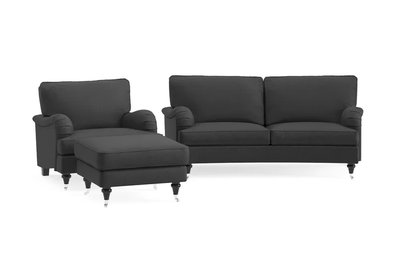 Howard Classic Sofagruppe 2-personers Svunget Sofa + Lænestol + Fodskammel i Stof - Mørkegrå - Møbler - Sofaer - Sofagrupper - Howard sofagruppe