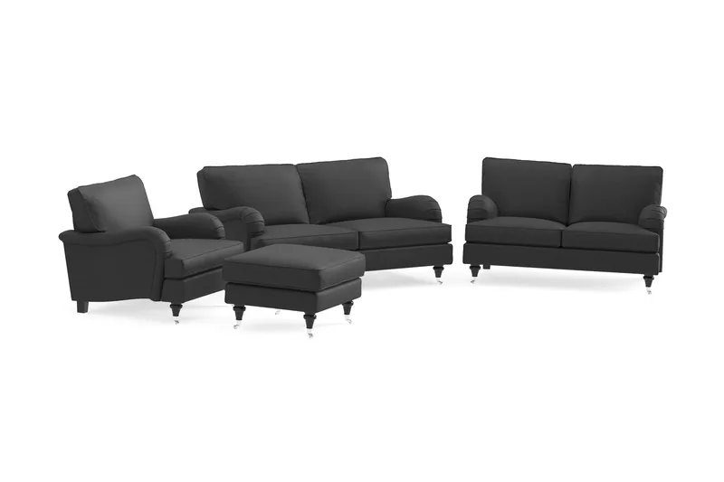 Howard Classic Sofagruppe 2-personers + Lille 2-personers Sofa + Lænestol + Fodskammel i Stof - Mørkegrå - Møbler - Sofaer - Sofagrupper - Howard sofagruppe
