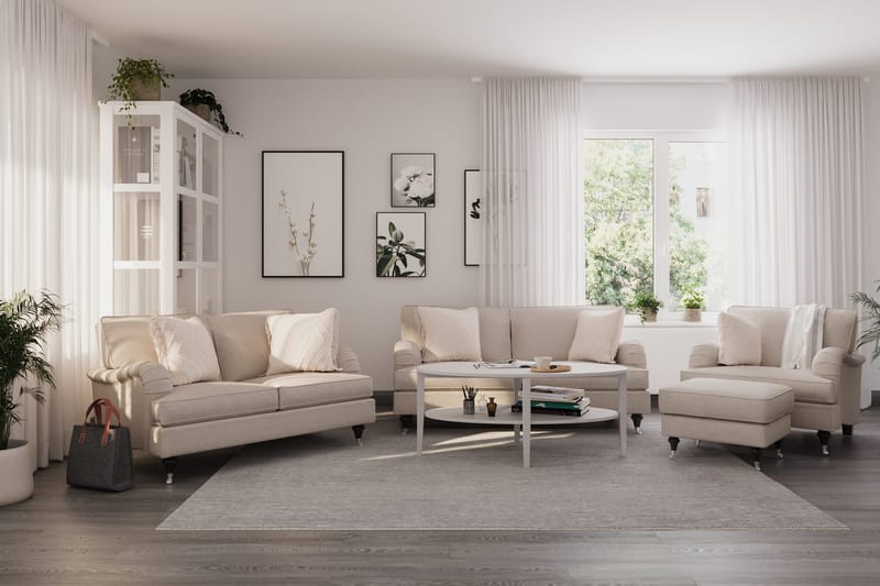 Howard Classic Sofagruppe 2-personers + Lille 2-personers Sofa + Lænestol + Fodskammel i Stof - Beige - Møbler - Sofaer - Sofagrupper - Howard sofagruppe
