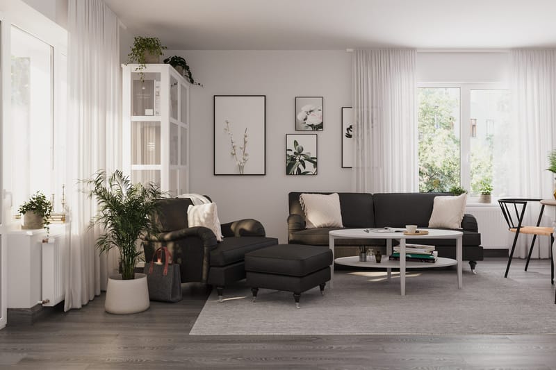 Howard Classic Sofagruppe 3-personers Sofa + Lænestol + Fodskammel i Stof - Mørkegrå - Møbler - Sofaer - Sofagrupper - Howard sofagruppe