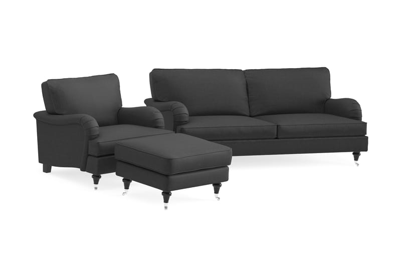 Howard Classic Sofagruppe 3-personers Sofa + Lænestol + Fodskammel i Stof - Mørkegrå - Møbler - Sofaer - Sofagrupper - Howard sofagruppe