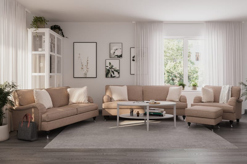 Howard Classic Sofagruppe 3-personers + 2-personers Sofa + Lænestol + Fodskammel i Stof - Mørkebege - Møbler - Sofaer - Sofagrupper - Howard sofagruppe