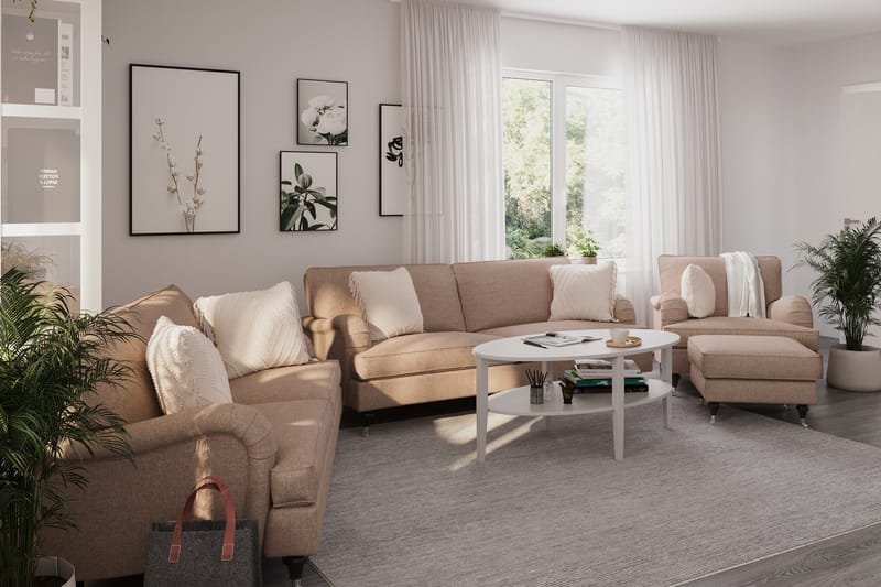 Howard Classic Sofagruppe 3-personers + 2-personers Sofa + Lænestol + Fodskammel i Stof - Mørkebege - Møbler - Sofaer - Sofagrupper - Howard sofagruppe