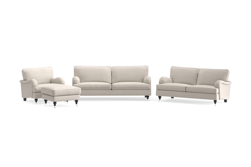 Howard Classic Sofagruppe 3-personers + 2-personers Sofa + Lænestol + Fodskammel i Stof - Beige - Møbler - Sofaer - Sofagrupper - Howard sofagruppe