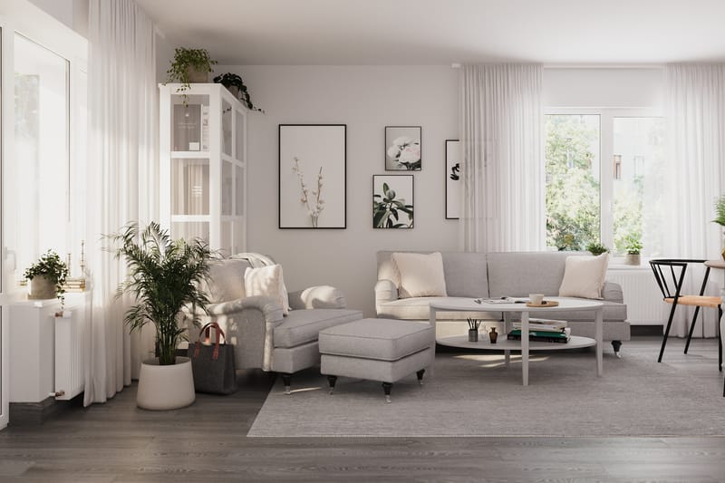 Howard Classic Sofagruppe 3-personers Sofa + Lænestol + Fodskammel i Stof - Grå - Møbler - Sofaer - Sofagrupper - Howard sofagruppe