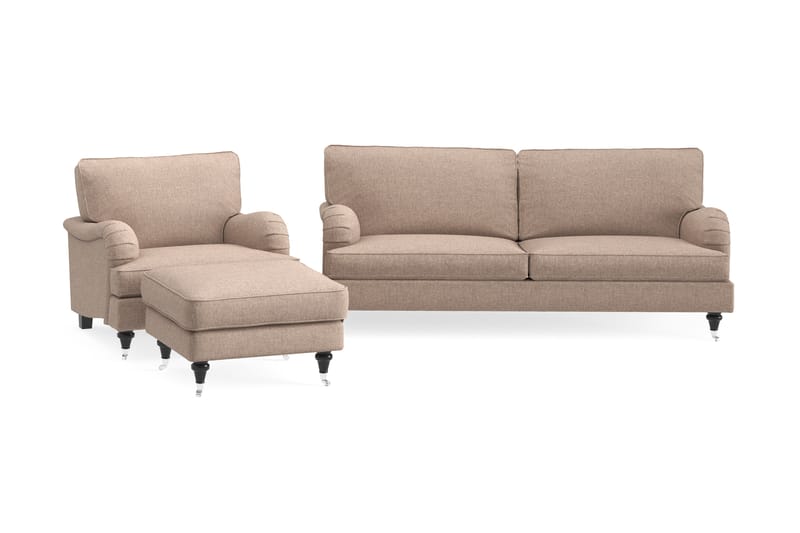 Howard Classic Sofagruppe 3-personers Sofa + Lænestol + Fodskammel i Stof - Mørkebege - Møbler - Sofaer - Sofagrupper - Howard sofagruppe