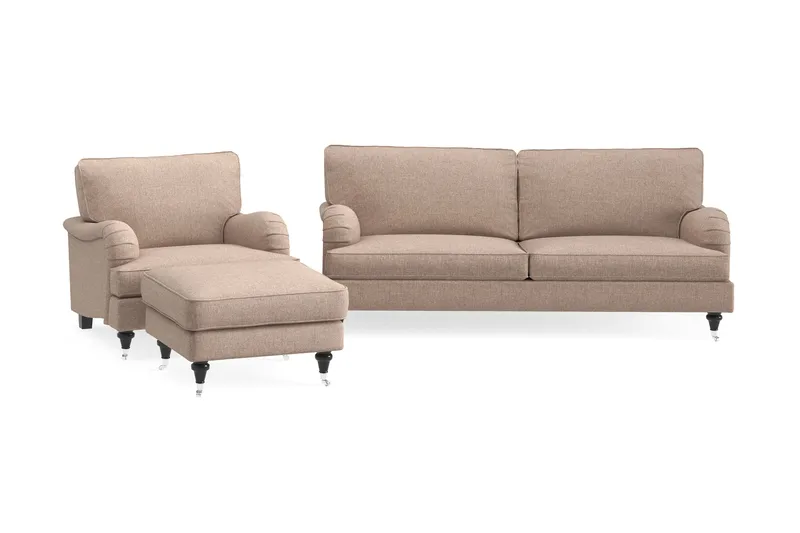 Howard Classic Sofagruppe 3-personers Sofa + Lænestol + Fodskammel i Stof - Mørkebege - Møbler - Sofaer - Sofagrupper - Howard sofagruppe