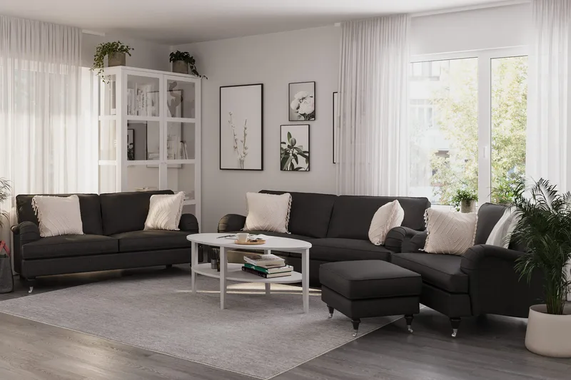 Howard Classic Sofagruppe 3-personers + 2-personers Sofa + Lænestol + Fodskammel i Stof - Mørkegrå - Møbler - Sofaer - Sofagrupper - Howard sofagruppe