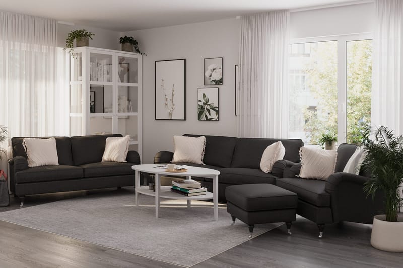 Howard Classic Sofagruppe 3-personers + 2-personers Sofa + Lænestol + Fodskammel i Stof - Mørkegrå - Møbler - Sofaer - Sofagrupper - Howard sofagruppe