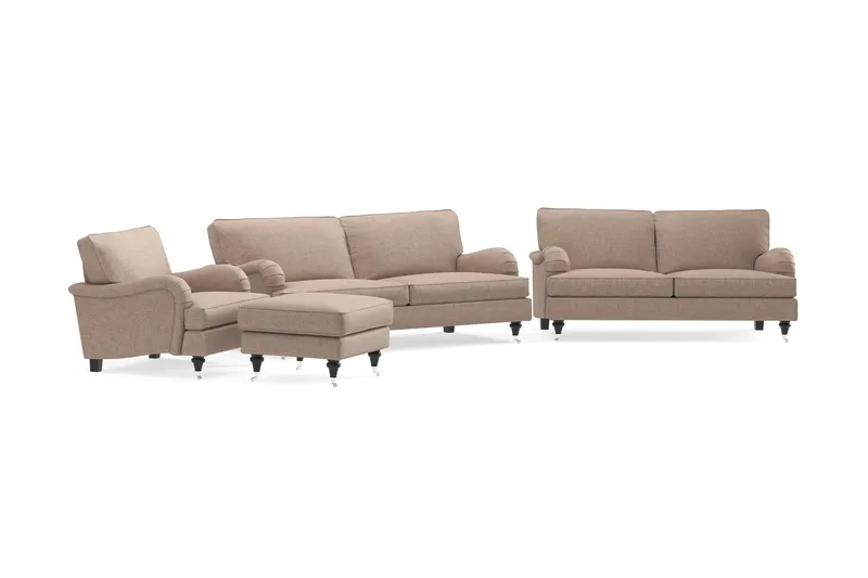 Howard Classic Sofagruppe 3-personers + 2-personers Sofa + Lænestol + Fodskammel i Stof - Mørkebege - Møbler - Sofaer - Sofagrupper - Howard sofagruppe