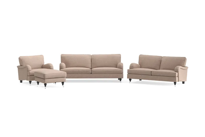 Howard Classic Sofagruppe 3-personers + 2-personers Sofa + Lænestol + Fodskammel i Stof - Mørkebege - Møbler - Sofaer - Sofagrupper - Howard sofagruppe