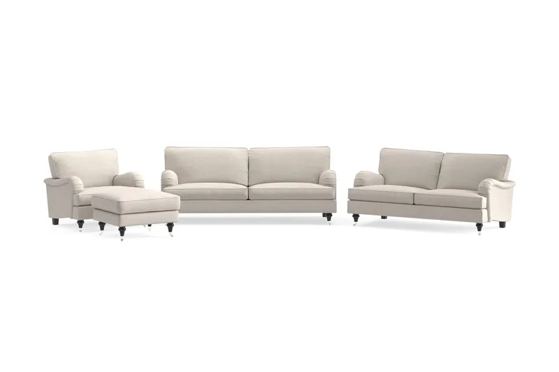 Howard Classic Sofagruppe 3-personers + 2-personers Sofa + Lænestol + Fodskammel i Stof, Beige