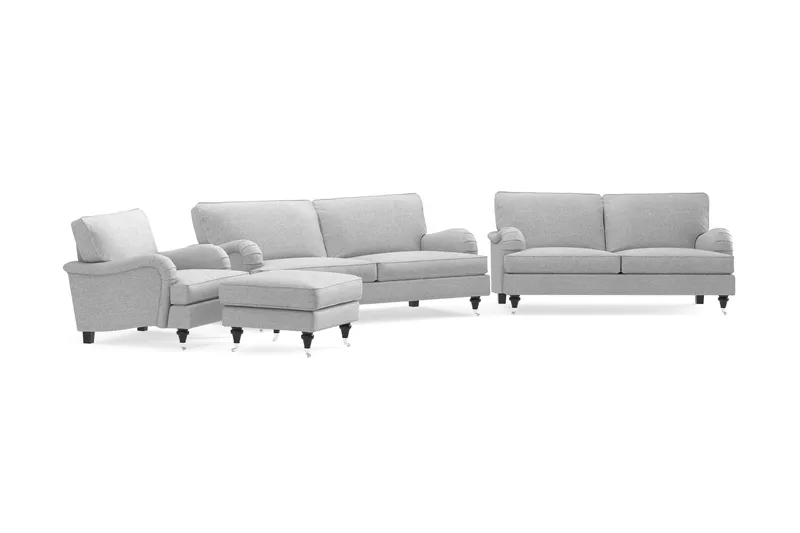 Howard Classic Sofagruppe 3-personers + 2-personers Sofa + Lænestol + Fodskammel i Stof - Grå - Møbler - Sofaer - Sofagrupper - Howard sofagruppe