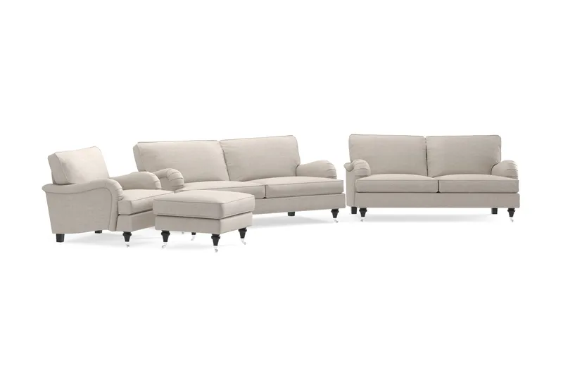 Howard Classic Sofagruppe 3-personers + 2-personers Sofa + Lænestol + Fodskammel i Stof - Beige - Møbler - Sofaer - Sofagrupper - Howard sofagruppe