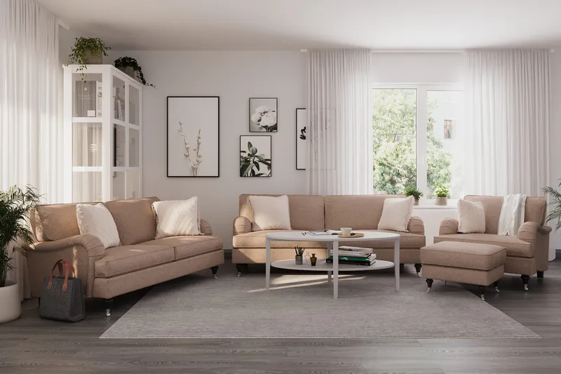 Howard Classic Sofagruppe 3-personers + 2-personers Sofa + Lænestol i Stof - Mørkebege - Møbler - Sofaer - Sofagrupper - Howard sofagruppe