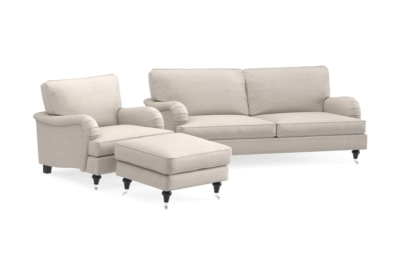 Howard Classic Sofagruppe 3-personers Sofa + Lænestol + Fodskammel i Stof - Beige - Møbler - Sofaer - Sofagrupper - Howard sofagruppe