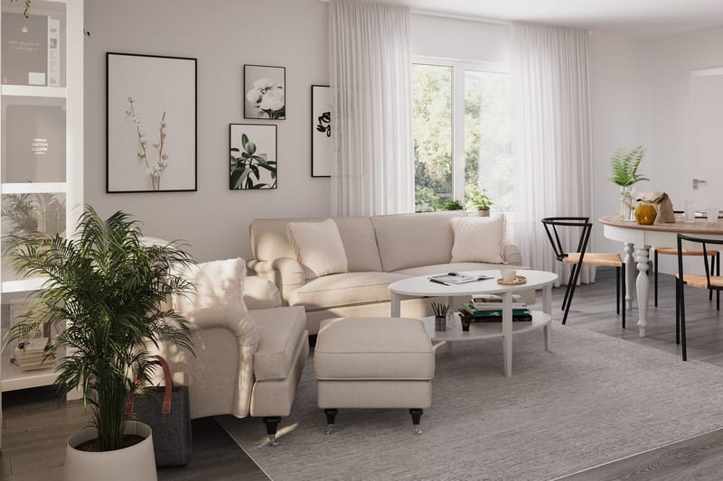 Howard Classic Sofagruppe 3-personers Sofa + Lænestol + Fodskammel i Stof - Beige - Møbler - Sofaer - Sofagrupper - Howard sofagruppe