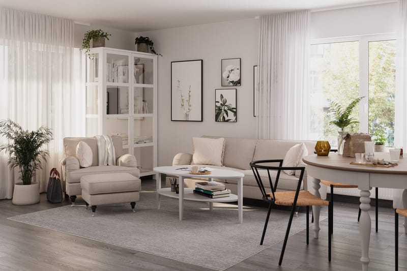 Howard Classic Sofagruppe 3-personers Sofa + Lænestol + Fodskammel i Stof - Beige - Møbler - Sofaer - Sofagrupper - Howard sofagruppe