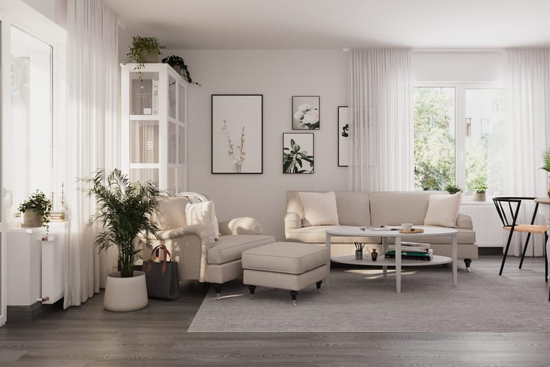 Howard Classic Sofagruppe 3-personers Sofa + Lænestol + Fodskammel i Stof - Beige - Møbler - Sofaer - Sofagrupper - Howard sofagruppe