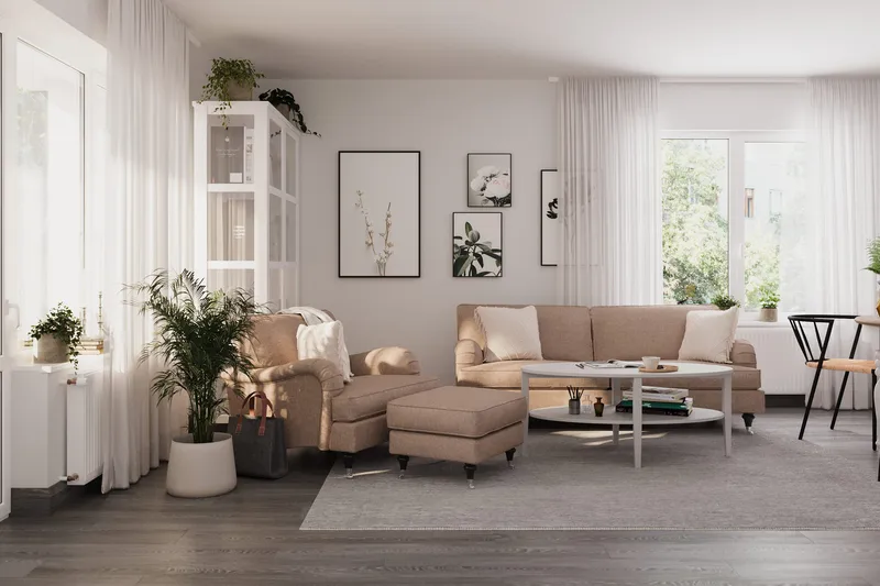 Howard Classic Sofagruppe 3-personers Sofa + Lænestol + Fodskammel i Stof - Mørkebege - Møbler - Sofaer - Sofagrupper - Howard sofagruppe