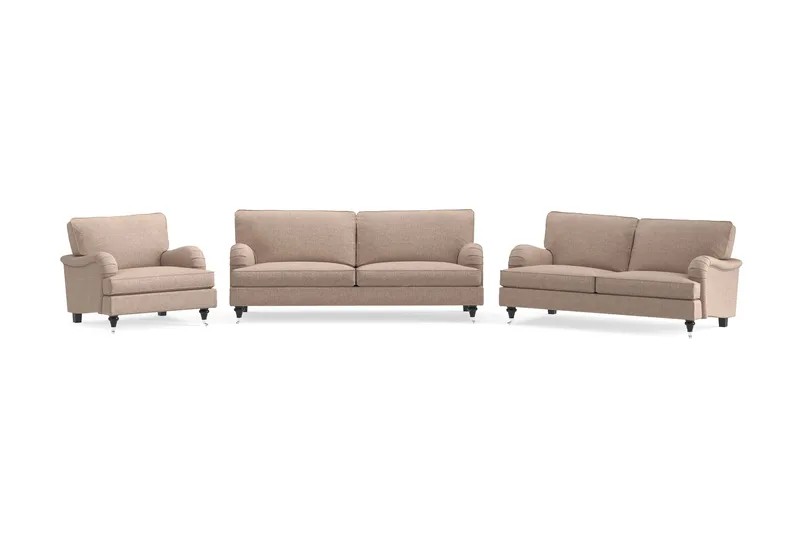 Howard Classic Sofagruppe 3-personers + 2-personers Sofa + Lænestol i Stof, Mørkebege