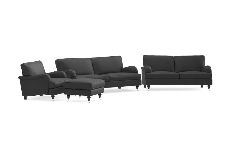 Howard Classic Sofagruppe 3-personers + 2-personers Sofa + Lænestol + Fodskammel i Stof - Mørkegrå - Møbler - Sofaer - Sofagrupper - Howard sofagruppe