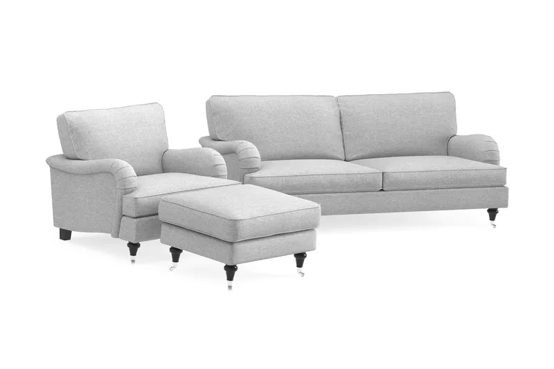 Howard Classic Sofagruppe 3-personers Sofa + Lænestol + Fodskammel i Stof - Grå - Møbler - Sofaer - Sofagrupper - Howard sofagruppe
