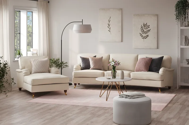 Howard Lyx Sofaarrangement 4-personers + 3-personers Buet Stofsofa - Beige - Møbler - Sofaer - Sofagrupper - Howard sofagruppe