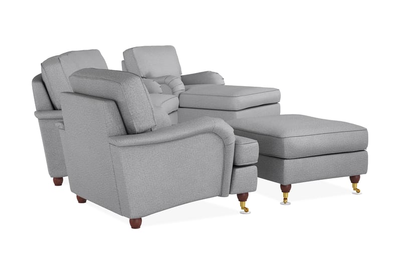 Howard Lyx Sofagruppe 3-personers Svunget Sofa + Chaiselongstol + Lænestol + Fodskammel i Stof - Lysegrå - Møbler - Sofaer - Sofagrupper - Howard sofagruppe