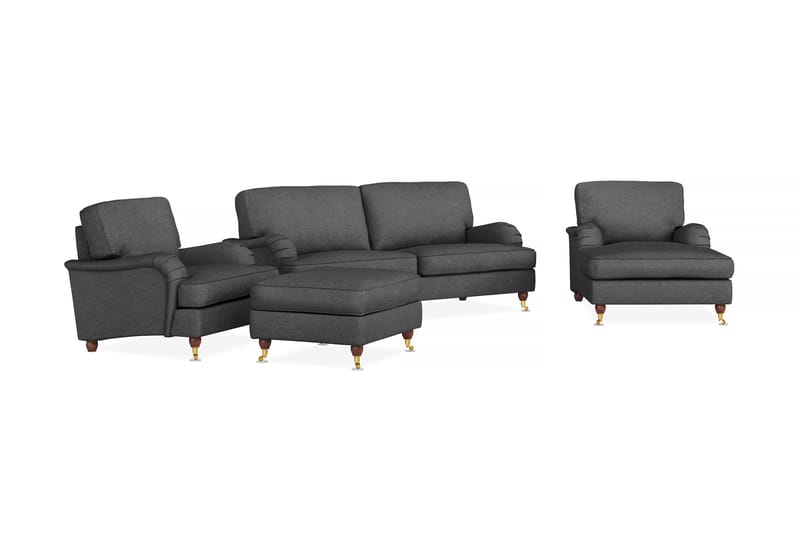 Howard Lyx Sofagruppe 3-personers Sofa + Chaiselongstol + Lænestol + Fodskammel i Stof - Mørkegrå - Møbler - Sofaer - Sofagrupper - Howard sofagruppe
