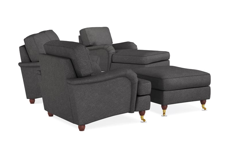 Howard Lyx Sofagruppe 3-personers Sofa + Chaiselongstol + Lænestol + Fodskammel i Stof - Mørkegrå - Møbler - Sofaer - Sofagrupper - Howard sofagruppe