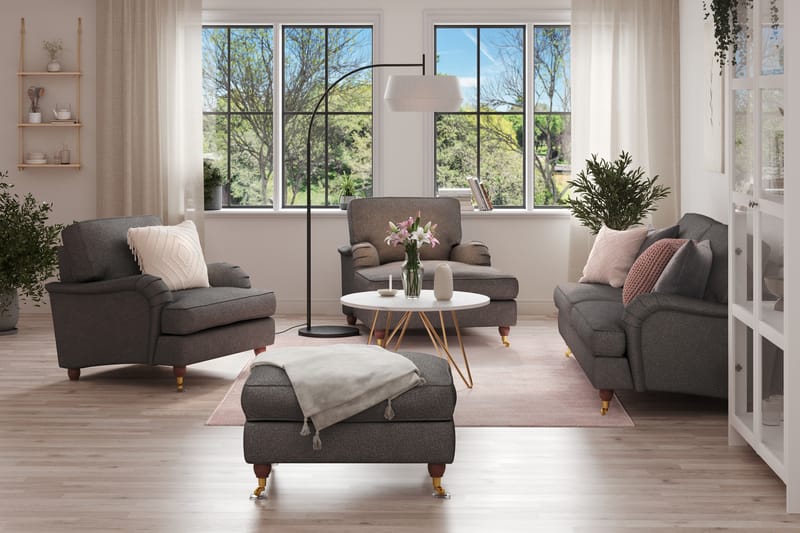 Howard Lyx Sofagruppe 3-personers Sofa + Chaiselongstol + Lænestol + Fodskammel i Stof - Mørkegrå - Møbler - Sofaer - Sofagrupper - Howard sofagruppe