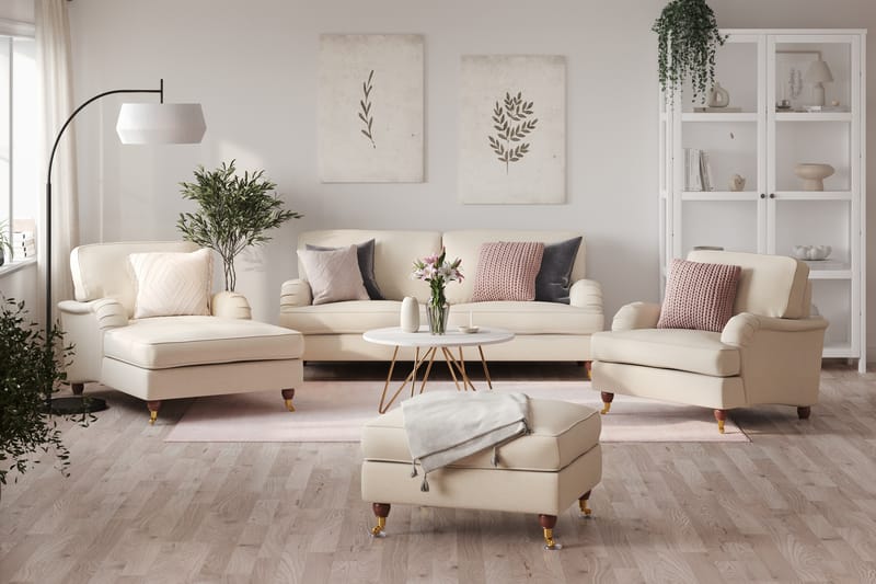 Howard Lyx Sofagruppe 3-personers Sofa + Chaiselongstol + Lænestol + Fodskammel i Stof - Beige - Møbler - Sofaer - Sofagrupper - Howard sofagruppe