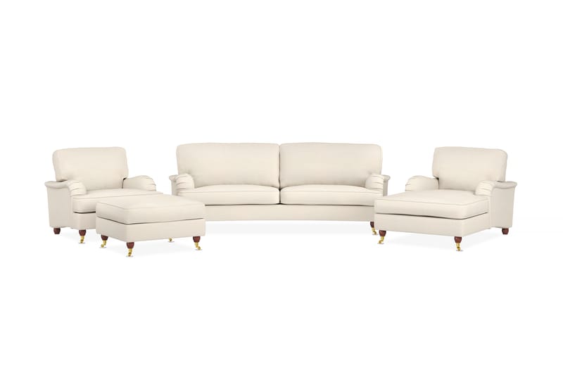 Howard Lyx Sofagruppe 3-pers+Chaiselong+Lænestol+Puf - Beige - Sofasæt 3+2+1 - Howard sofagruppe